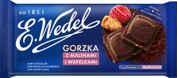 Bitterschokolade mit Himbeeren und Waffeln E. Wedel 80g - Biolaboratorium