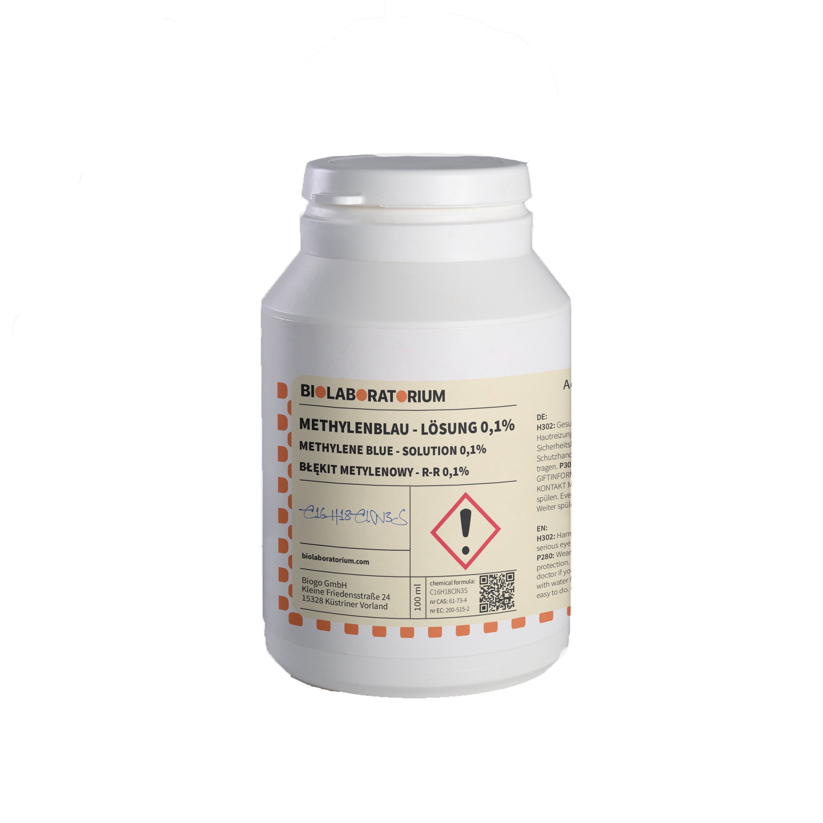 METHYLENBLAU Lösung 0,1 % – rein 500 ml BIOLABORATORIUM - Biolaboratorium