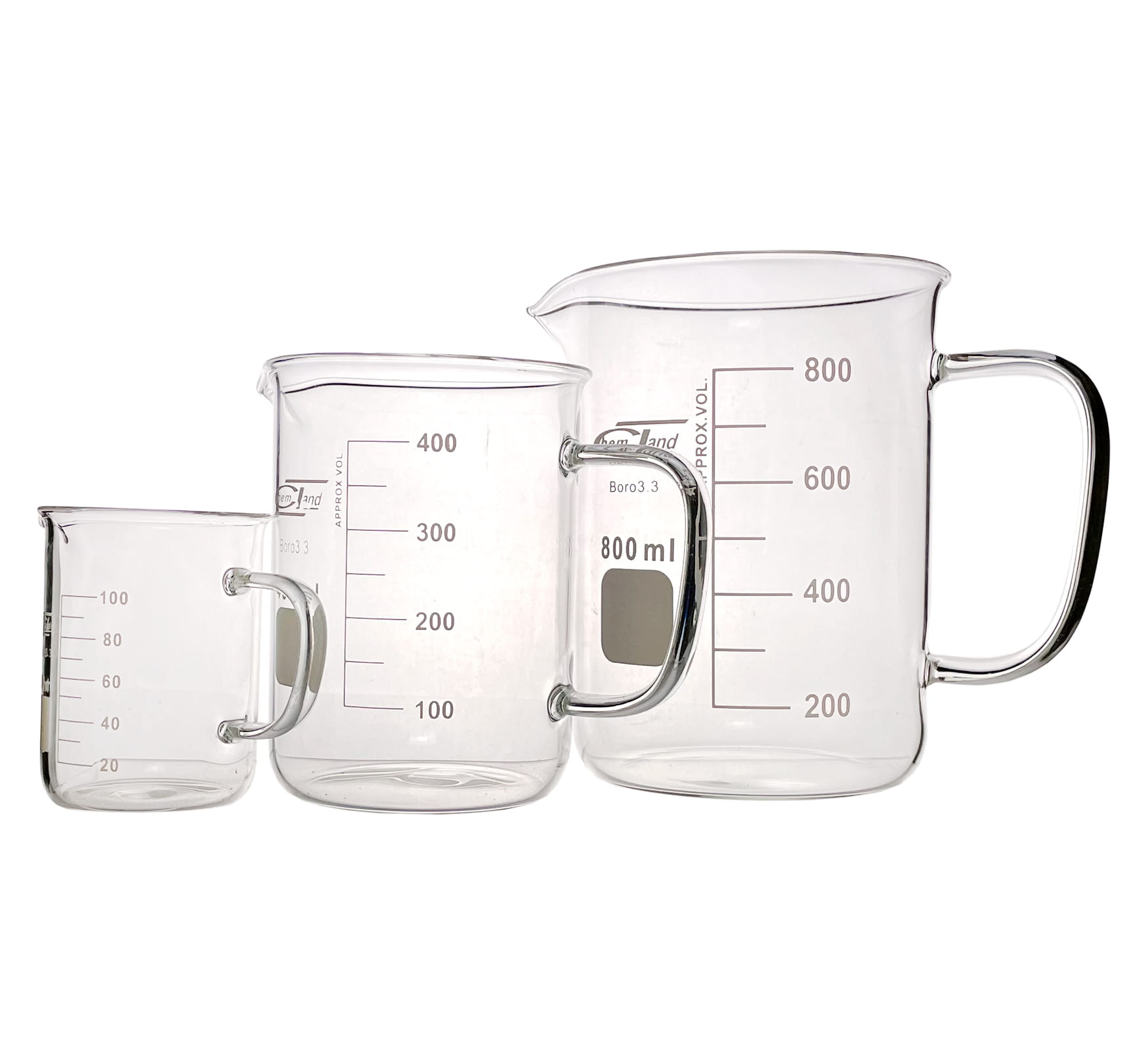 Niedriger WARHEM Glasbecher mit Auslauf und Griff, 100 ml, klares Trinkgefäß für Getränke, Nahaufnahme