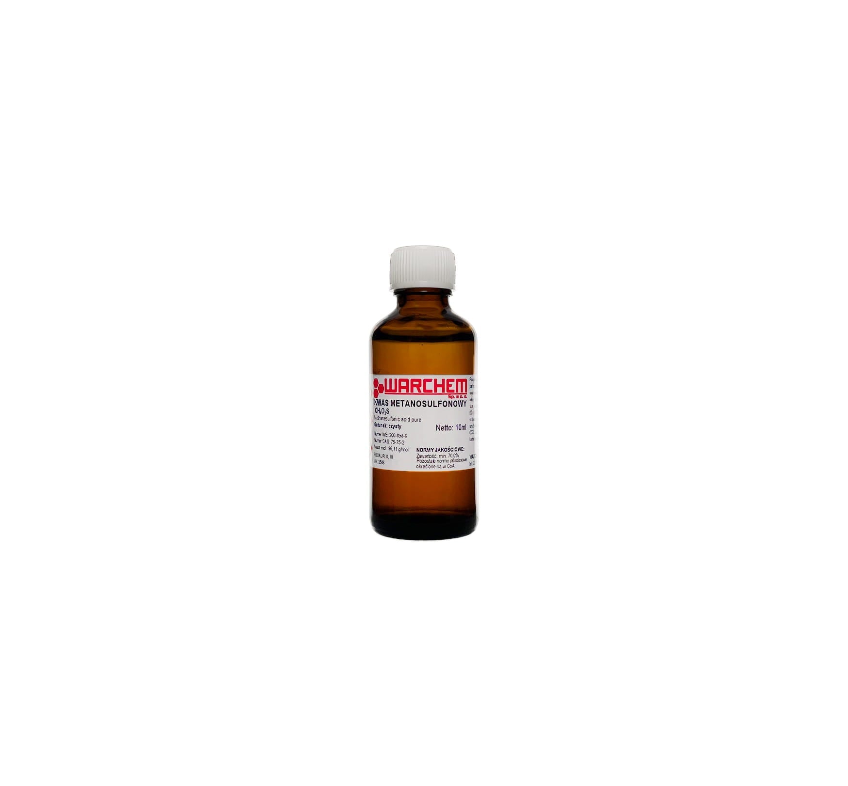 Reine Methansulfonsäure in 10ml Flasche von WARCHEM, chemische Lösung für Laboranwendungen, klar und farblos.