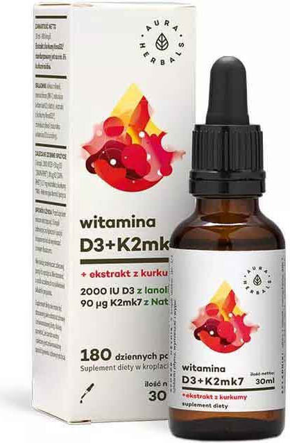 Vitamin D3 2000 IE und K2MK7 und Kurkuma-Extrakt Novasol 30 ml AURA HERBALS - Biolaboratorium