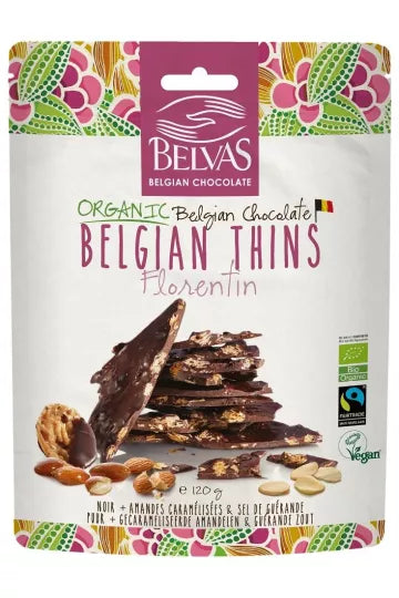 Zartbitterschokoladenstücke mit karamellisierten Mandeln, glutenfrei, fair gehandelt BIO 120 g - BELVAS - Biolaboratorium