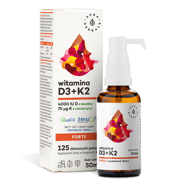 Vitamin D3 4000 iu + K2 FORTE auf MCT-Öl - Tropfen 50 ml AURA HERBALS - Biolaboratorium