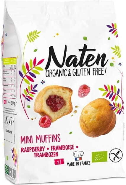 GLUTENFREIE BIO-MINI-MUFFINS MIT HIMBEERFÜLLUNG 200 g – NATEN MHD: 10-2026
