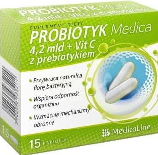 Probiotikum 4,2 Mrd. + Vitamin C mit Präbiotikum, 15 Kapseln, MedicaLine MHD: 09-2026