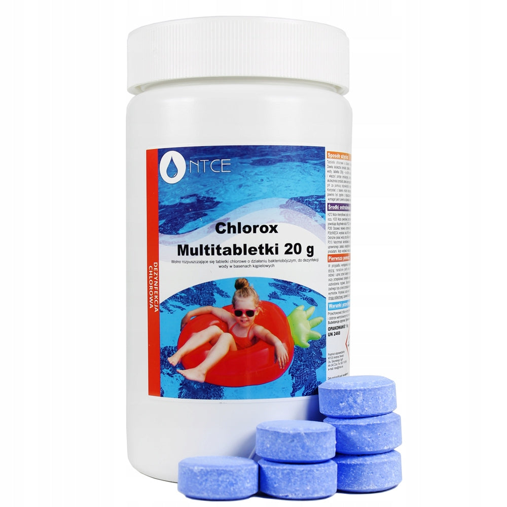 SET mit 50x CHLORTABLETTEN FÜR SCHWIMMBAD, MULTIFUNKTIONELLES BLAUES WASSER 1kg 20g - Biolaboratorium
