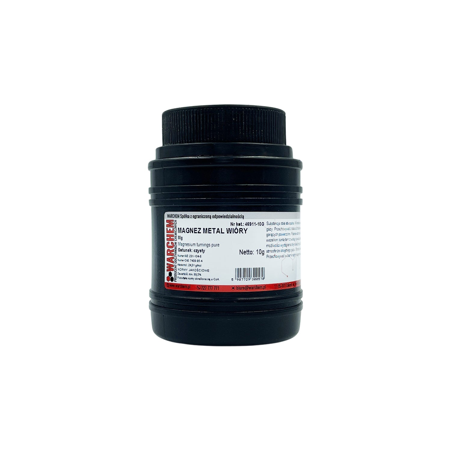 Reine Magnesium-Metallspäne von WARCHEM, 10g in einem transparenten Behälter, ideal für chemische Anwendungen