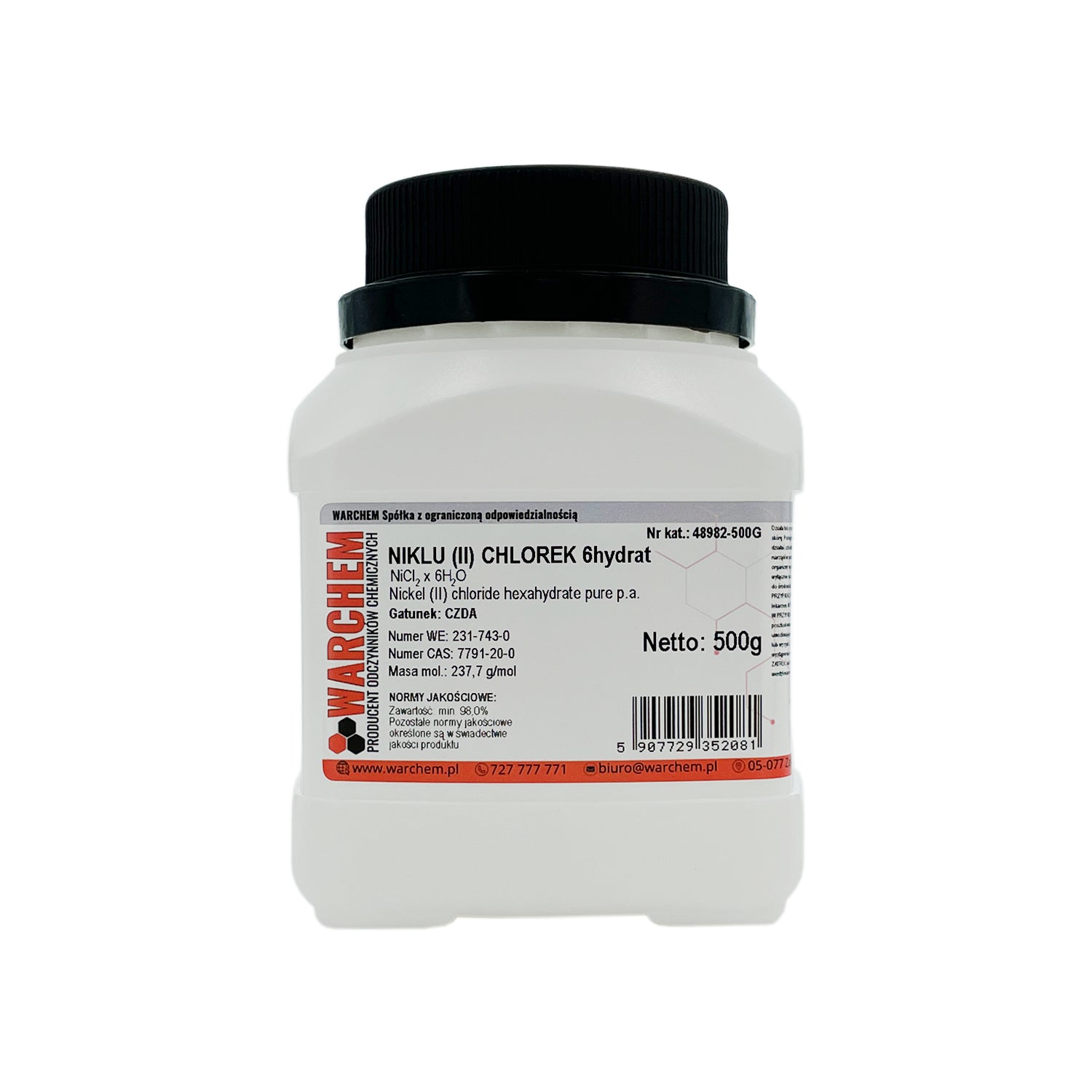 Nickel(II)-Chlorid-Hexahydrat, reines chemisches Pulver, 500 g, WARCHEM, feines, weißes Kristallpulver