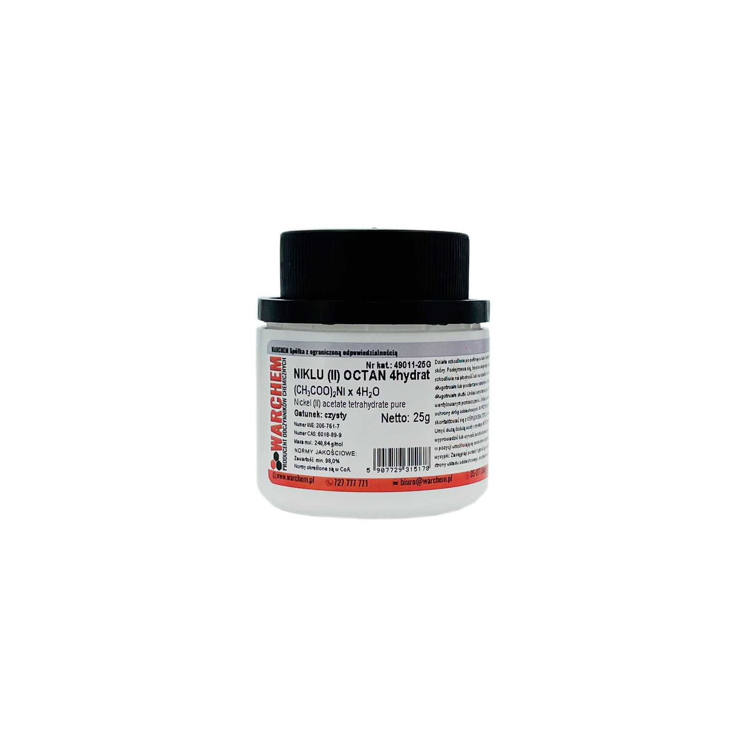 Reines Nickel(II)-acetat 4-Hydrat in 25g Packung, chemisches Reagenz von WARCHEM, für Laboranwendungen.