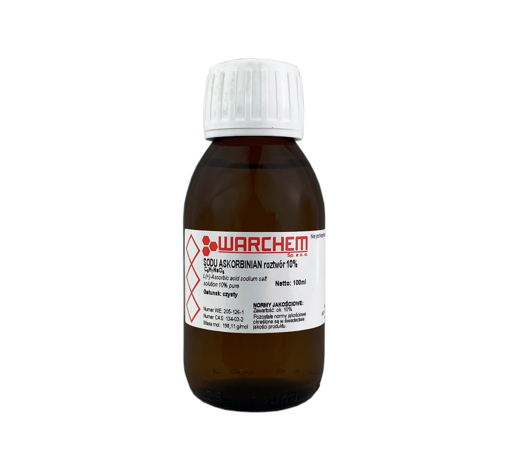 Natriumascorbat-Lösung 10 % in 100 ml Flasche von WARCHEM, klare Flüssigkeit in durchsichtigem Behälter