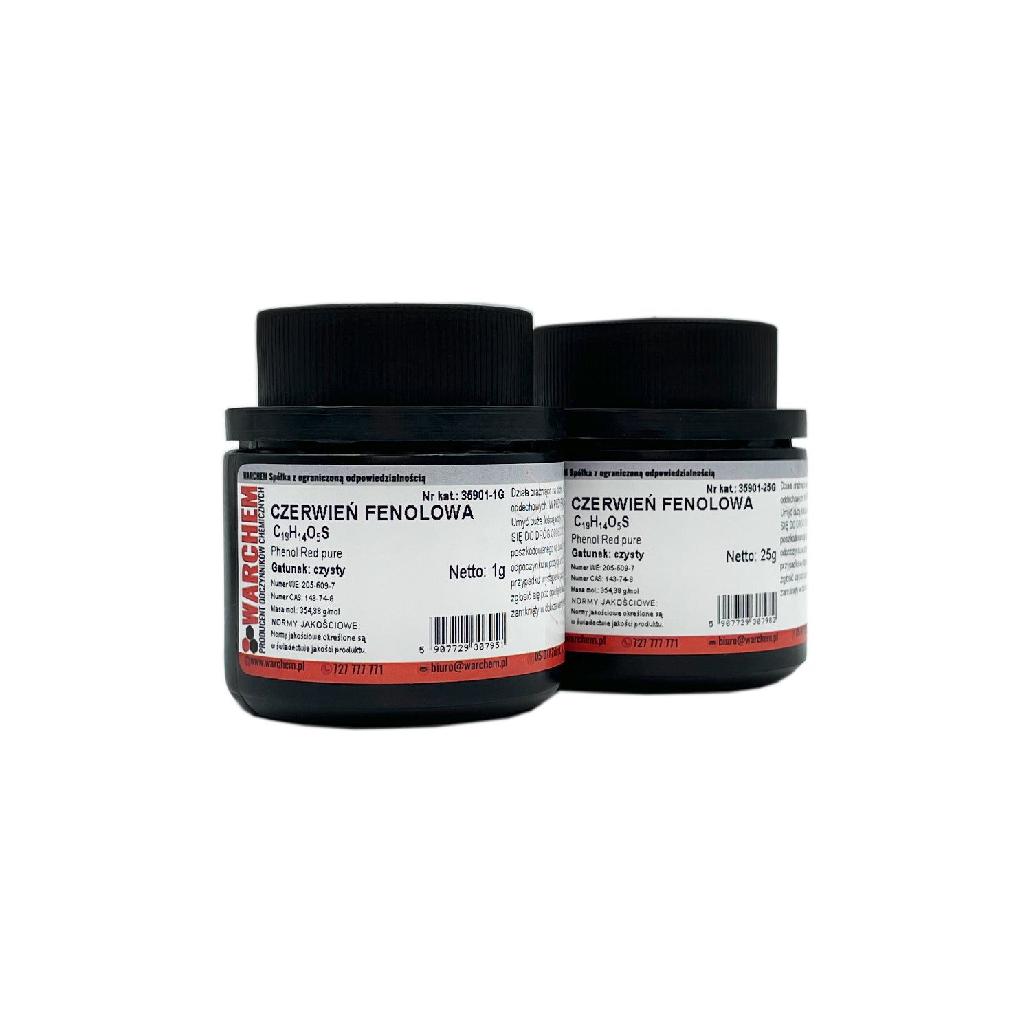 Reiniger PHENOL ROT von WARCHEM in 1g Verpackung, chemische Substanz für professionelle Anwendungen, visuelle Darstellung der Verpackung