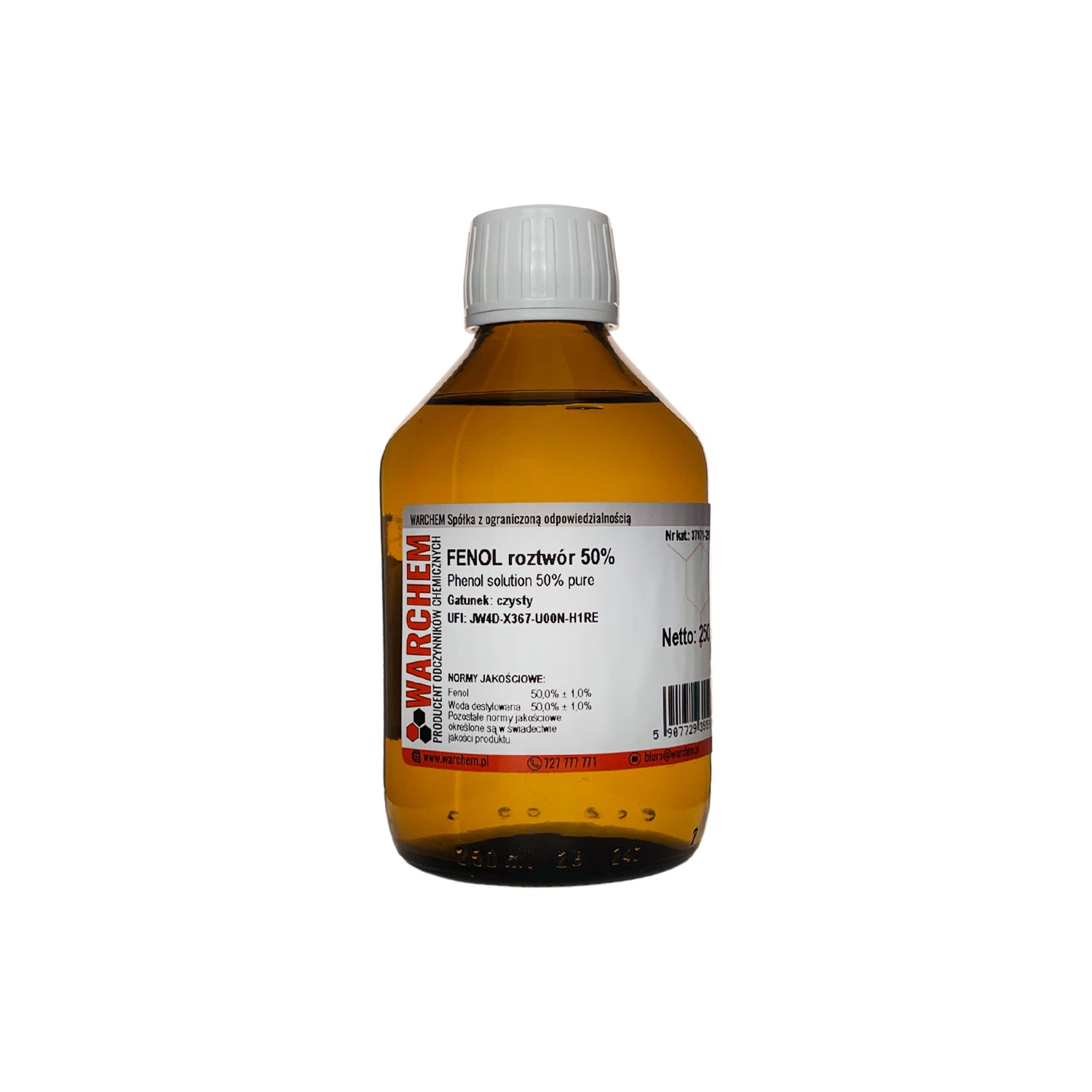 Phenol-Lösung 50 % von WARCHEM in 250 ml Flasche, chemische Lösung für professionelle Anwendungen.