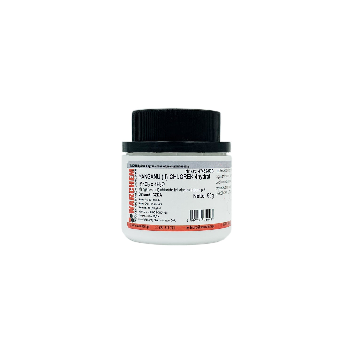 Rein MANGANCHLORID (II) Quadratform 50g von WARCHEM, chemisches Reagenz in weißer Verpackung.