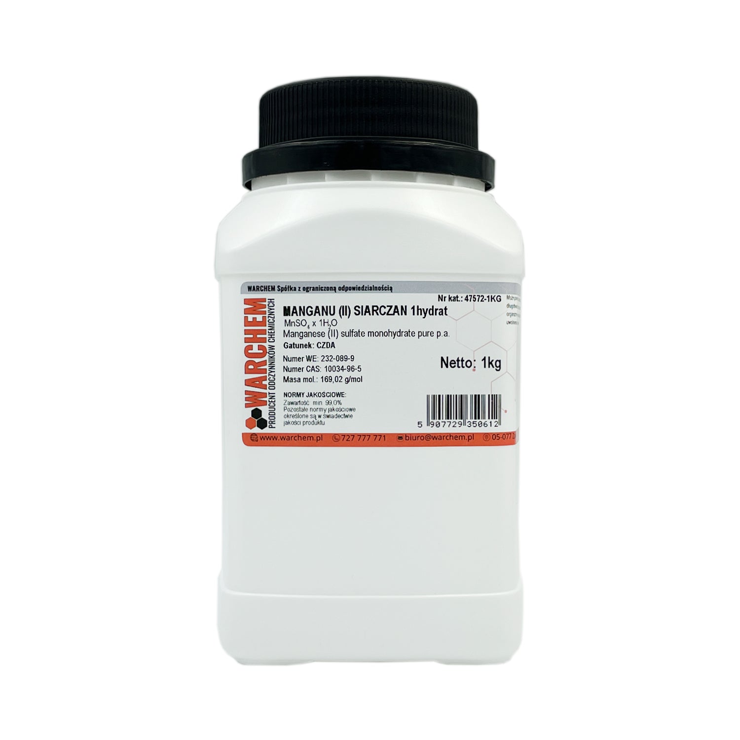 MANGAN(II)-Sulfat-Monohydrat, 1kg, reines Chemikalie von WARCHEM, feines Pulver in Verpackung sichtbar