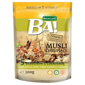 BAKALLAND BA! KNUSPRIGES MUSLI 5 NÜSSE MIT SCHOKOLADE 300 G - Biolaboratorium