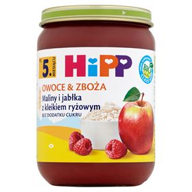 HIPP BIO FRÜCHTE & GETREIDE HIMBEERE UND ÄPFEL MIT REISGUMMI NACH 5 MONATEN 190 G - Biolaboratorium