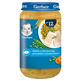 GERBER JUNIOR FISCH MIT KAROTTEN, ERBSEN UND KNÖDELN NACH 12 MONATEN AUF 250 G - Biolaboratorium