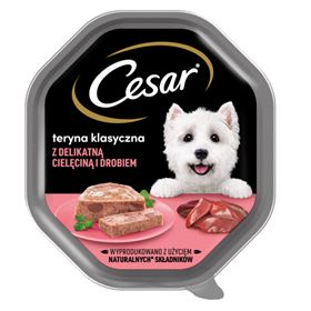 CESAR NASSFUTTER FÜR HUNDE KLASSISCHES TERINE MIT ZARTEM KALB- UND GEFLÜGEL 150 G 14 STÜCK - Biolaboratorium