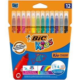 BIC KIDS KID COULEUR FARBIGE WASCHBARE FILZSPITZEN 12 FARBEN - Biolaboratorium