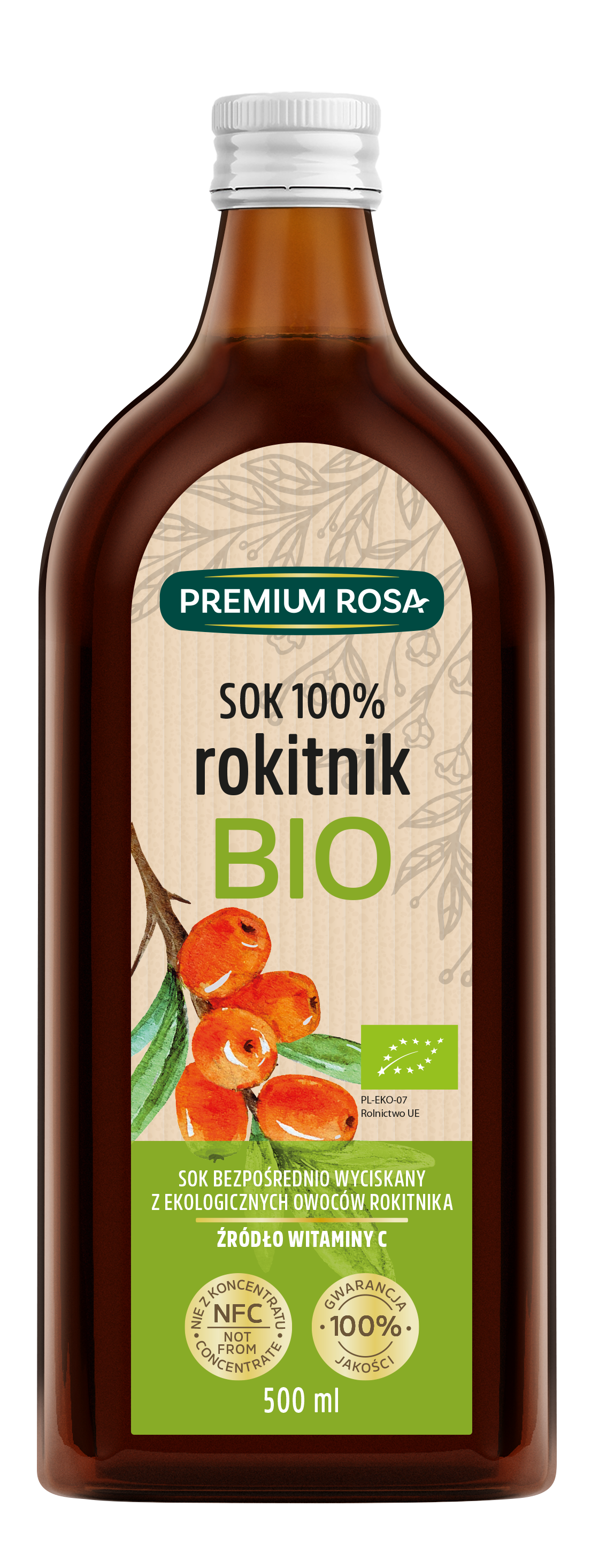 Sanddornsaft 100% BIO zuckerfrei 500 ml PREMIUM ROSA - Biolaboratorium