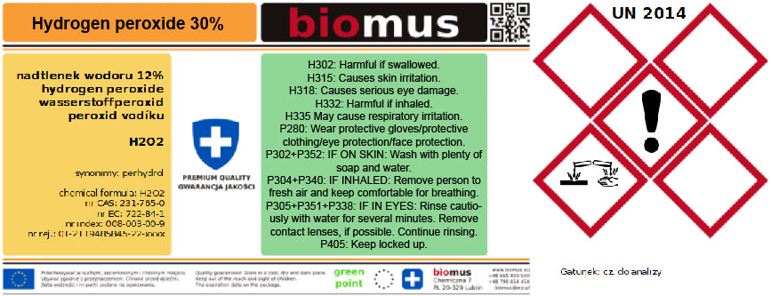 Perhydrol. Wasserstoffperoxid 30 %. Analysenrein 1L BIOMUS - Biolaboratorium