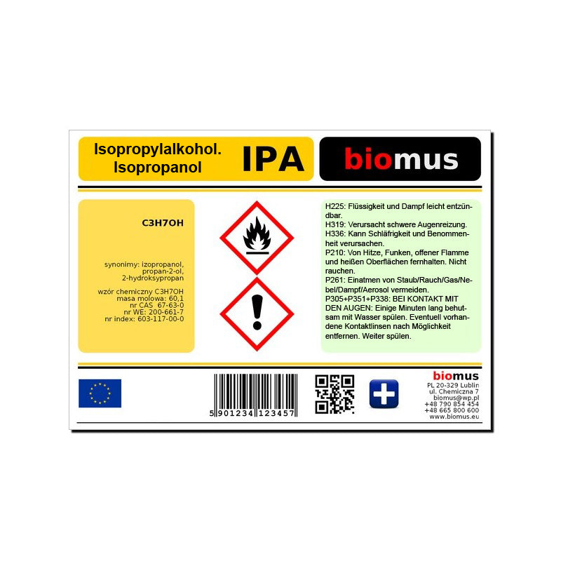 Isopropylalkohol. IPA. Isopropanol Rein Min. 99,9% 20L BIOMUS - Biolaboratorium