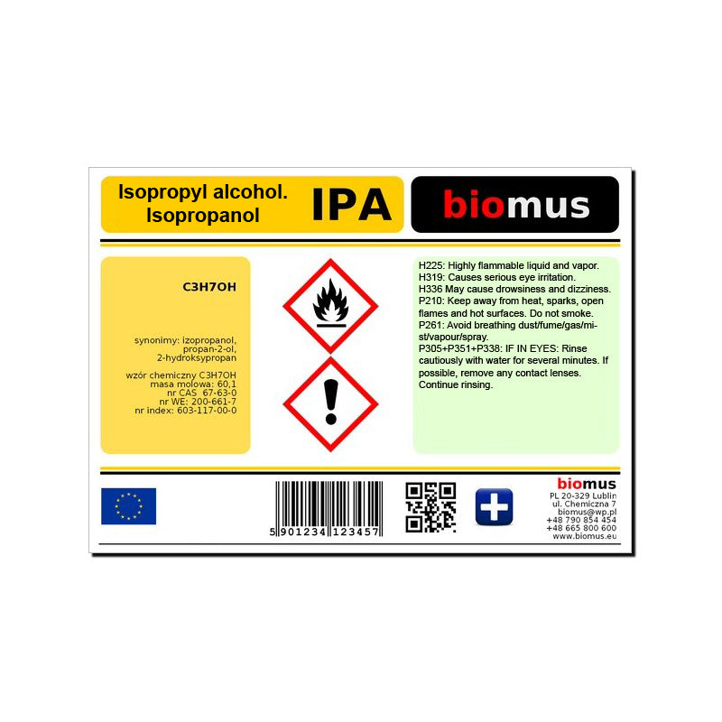 Isopropylalkohol. IPA. Isopropanol Rein Min. 99,9% 20L BIOMUS - Biolaboratorium