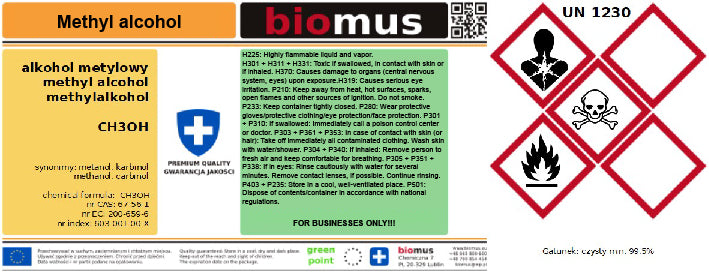 Methylalkohol 99,5 % 20 L BIOMUS - Biolaboratorium
