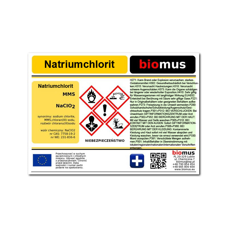 Natriumchlorit. MMS Pure RR 25-28% 1L BIOMUS - Biolaboratorium