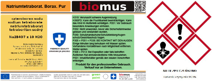 Natriumtetraborat Decahydrat Borax 5000 g BIOMUS - Biolaboratorium