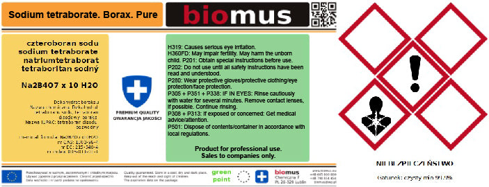 Natriumtetraborat Decahydrat Borax 5000 g BIOMUS - Biolaboratorium