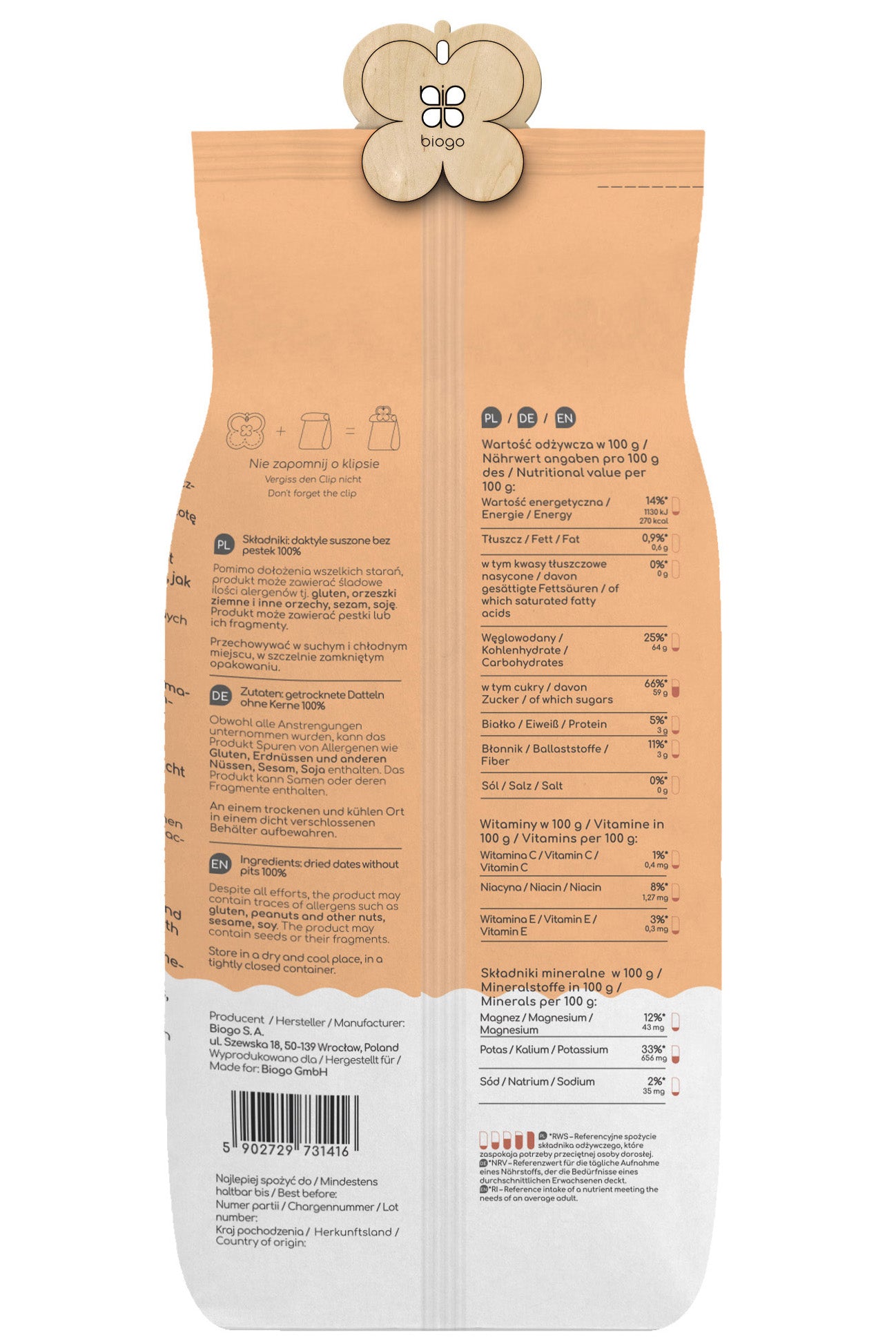 Getrocknete Datteln 1 kg BIOGO - Biolaboratorium