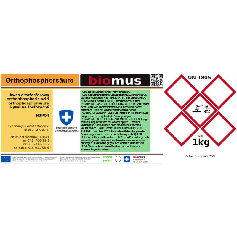 Orthophosphorsäure 75 %. Phosphorsäure 25kg BIOMUS - Biolaboratorium