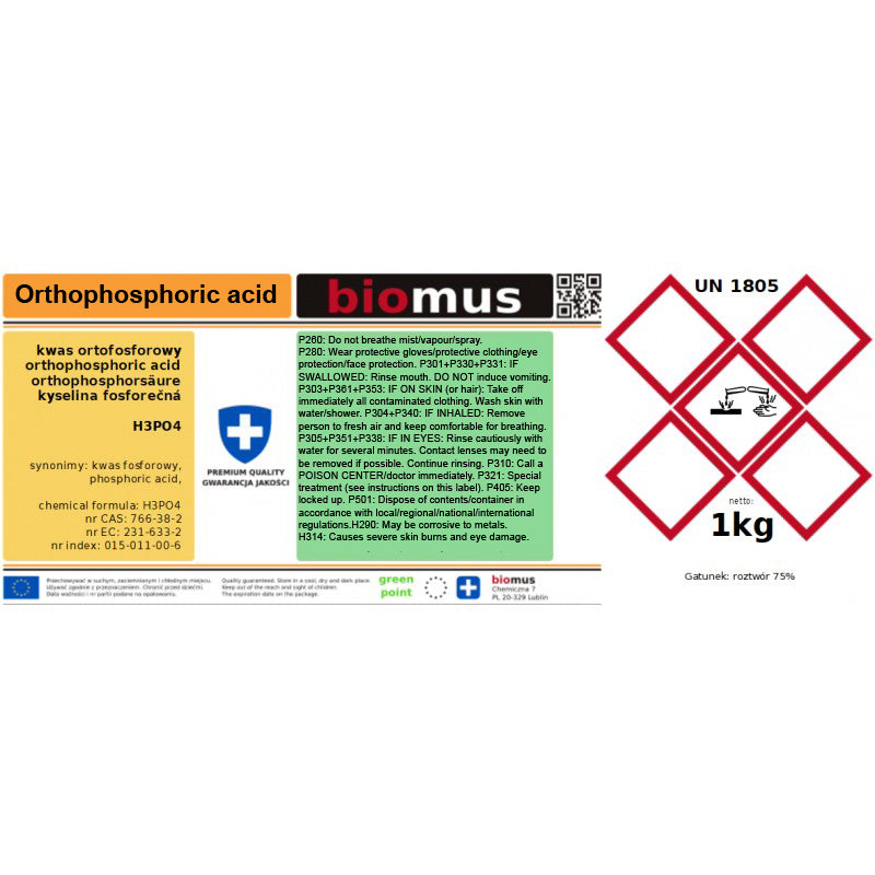 Orthophosphorsäure 75 %. Phosphorsäure 25kg BIOMUS - Biolaboratorium