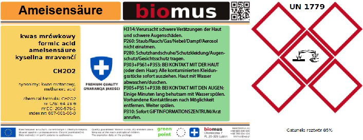 Ameisensäure 85% 25kg BIOMUS - Biolaboratorium