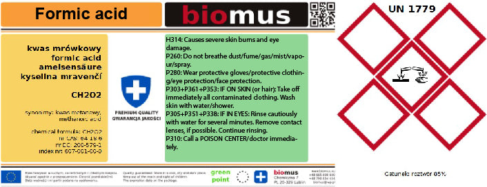 Ameisensäure 85% 25kg BIOMUS - Biolaboratorium