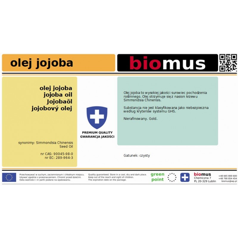 Jojobaöl unraffiniert 1L BIOMUS - Biolaboratorium