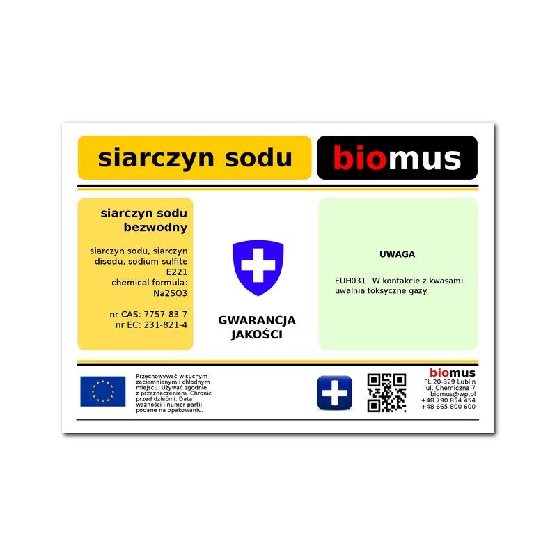 Natriumsulfit Wasserfrei 1kg BIOMUS - Biolaboratorium