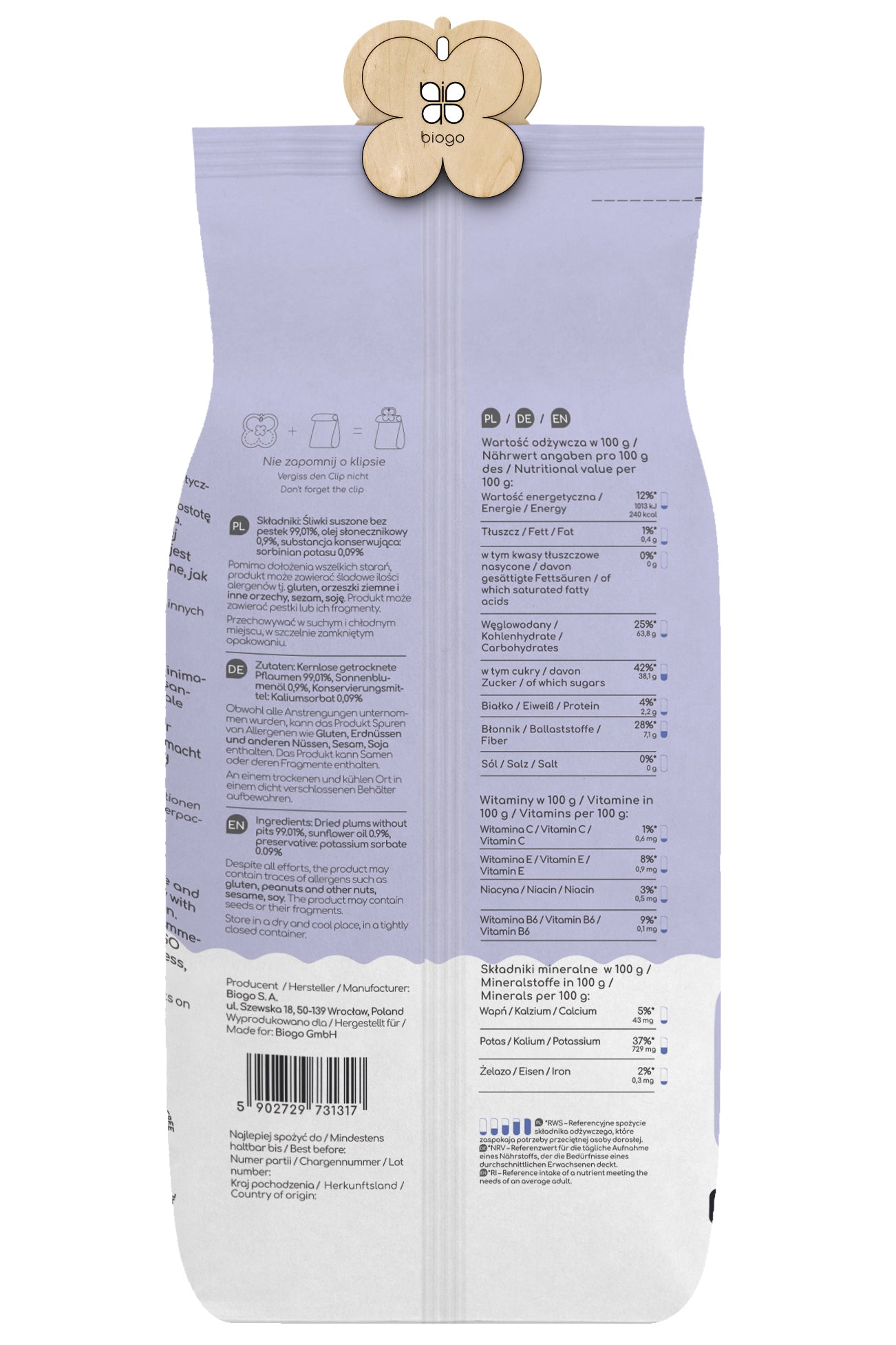 Getrocknete Pflaumen 1 kg BIOGO - Biolaboratorium