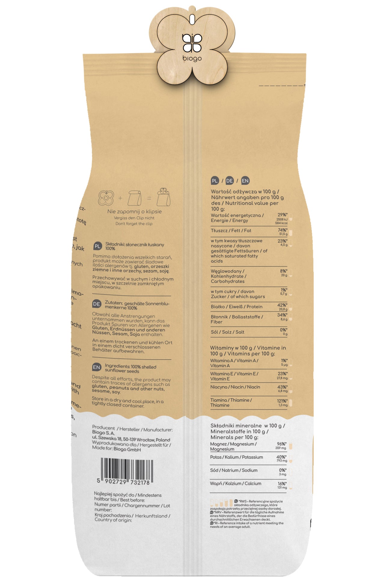 Geschälte Sonnenblumenkerne 1 kg BIOGO - Biolaboratorium