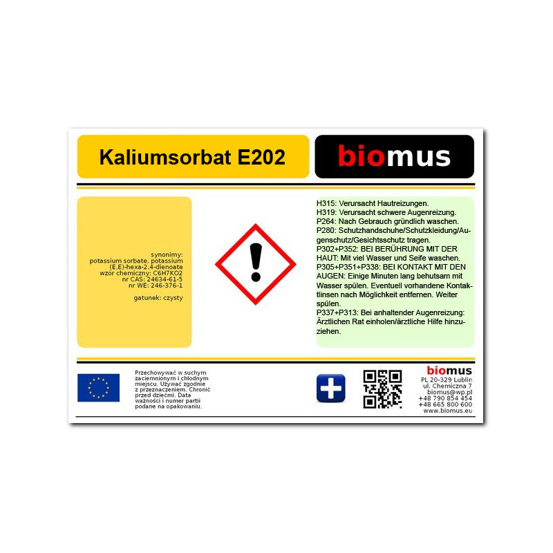 Kaliumsorbat E202 25kg BIOMUS - Biolaboratorium