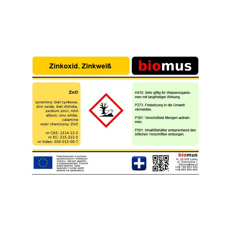 Zinkoxid ZnO Zinkweiß 1 kg BIOMUS - Biolaboratorium