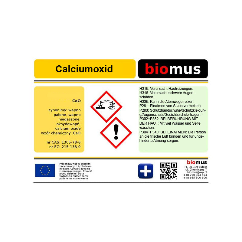 Calciumoxid. Gebrannter Kalk 25kg BIOMUS - Biolaboratorium