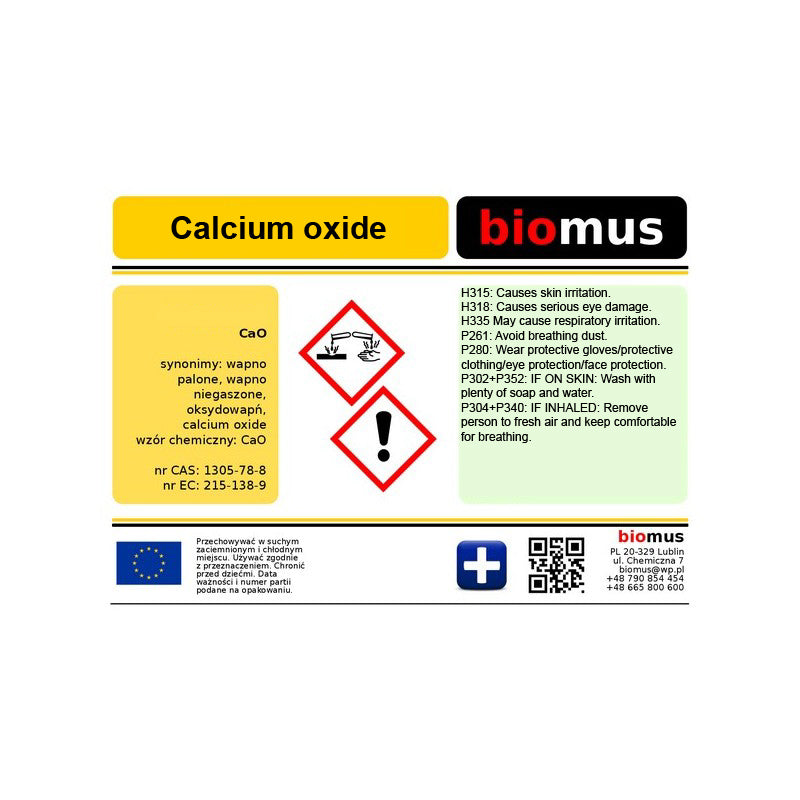 Calciumoxid. Gebrannter Kalk 25kg BIOMUS - Biolaboratorium