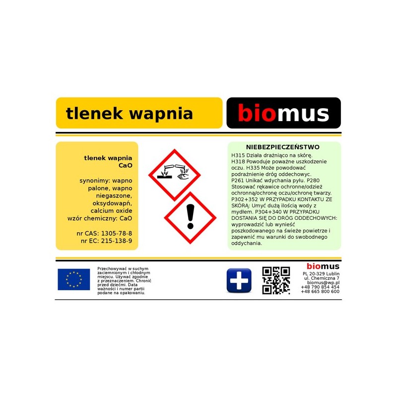 Calciumoxid. Gebrannter Kalk 5kg BIOMUS - Biolaboratorium