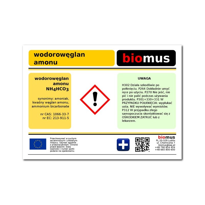 Ammoniumbicarbonat. Ammoniak 1 kg BIOMUS - Biolaboratorium
