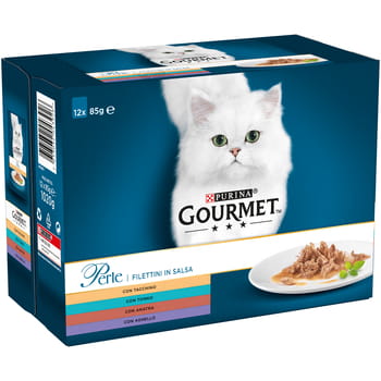 Katzenfutter Gourmet Perlenindyk, Huhn, Thunfisch, Lamm 12x85g