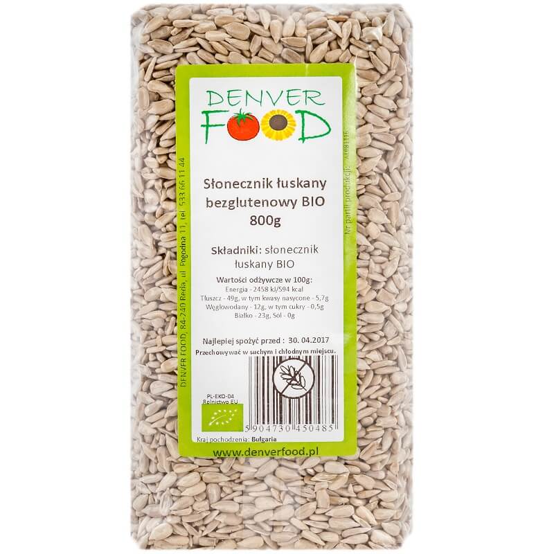 Glutenfreie geschälte Sonnenblumenkerne BIO 800g DENVER FOOD