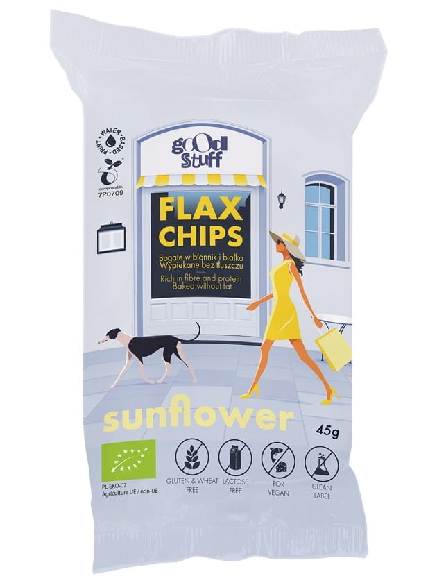Glutenfreie Leinsamenchips mit Sonnenblumenkernen BIO 45 g - GOOD STUFF