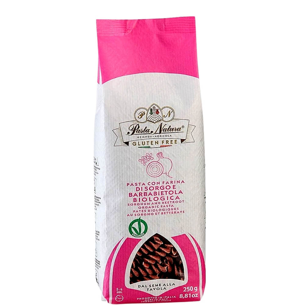 Nudeln (Hirse und Reis mit Rote Bete) Fusilli glutenfrei BIO 250 g - PASTA NATURA